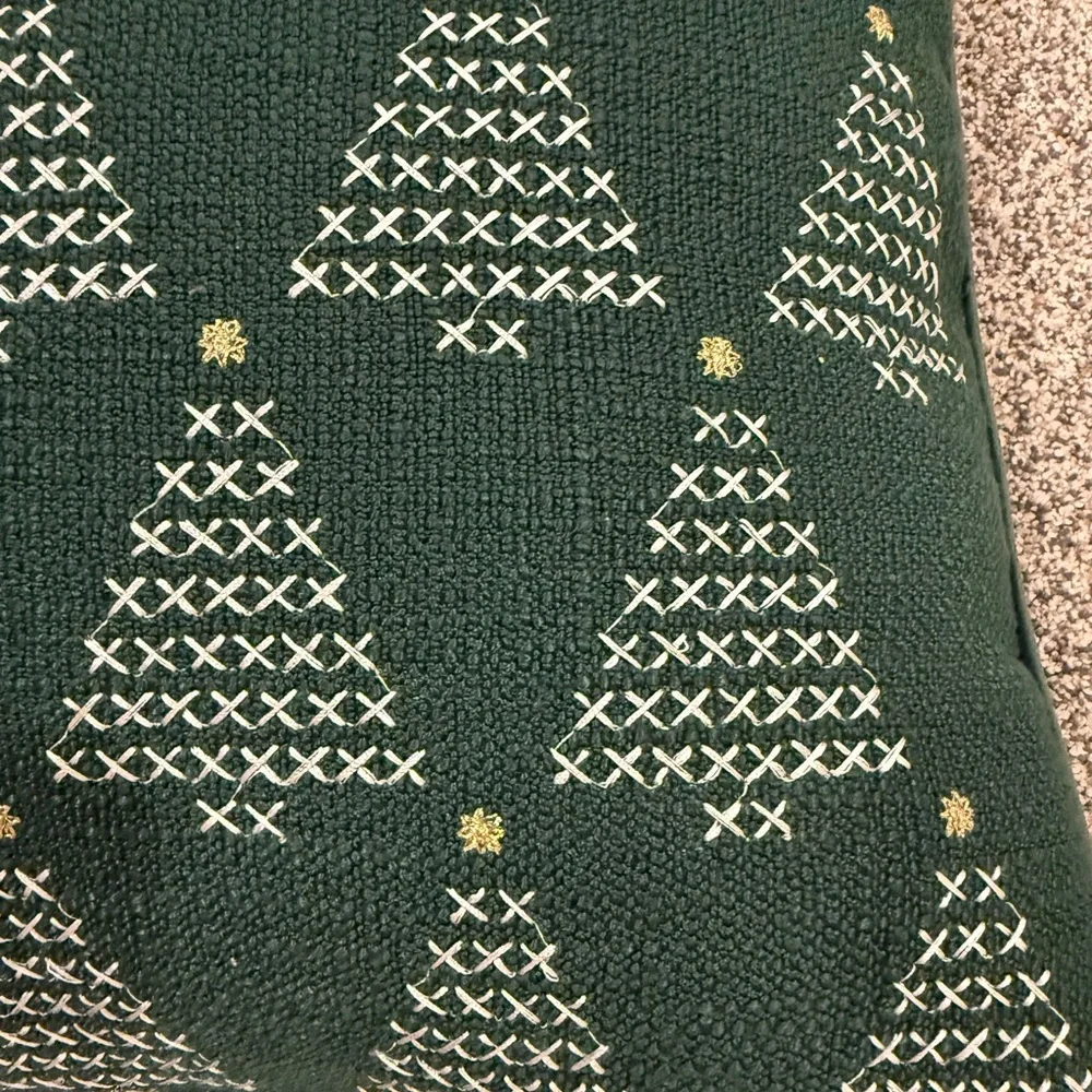 Kirklands Green With White and Gold Embroidered Christmas Trees Throw Pillow - Picture 4 of 5